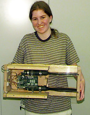 Colleen Twitty holding the Cosmic Ray Detector